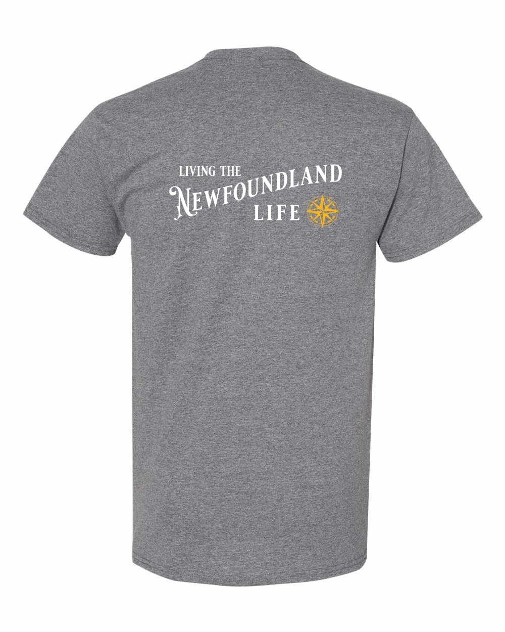 Living the Newfoundland Life yellow Left Chest and Back Men's Tee