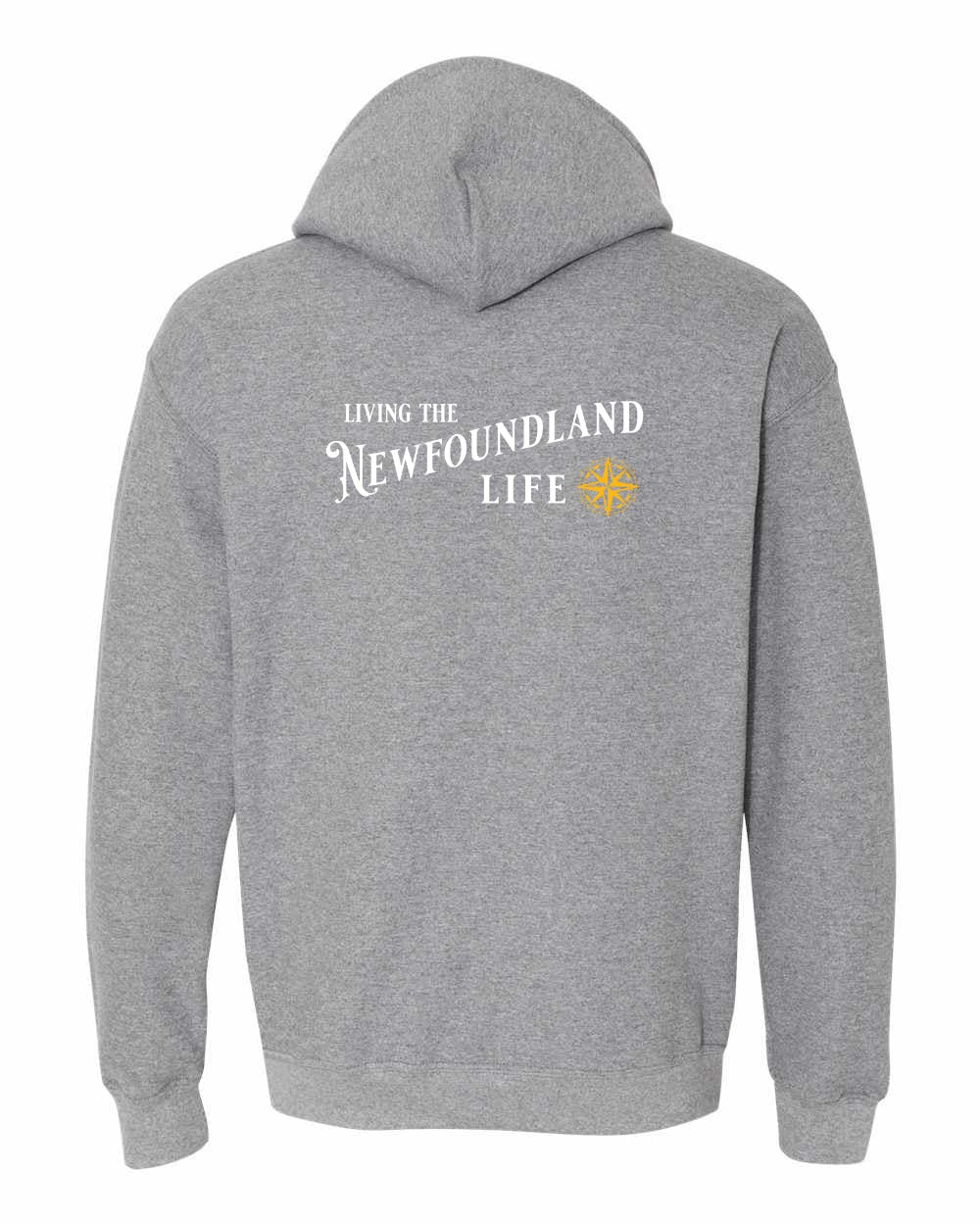 Living the NFLD Life yellow Left Chest and Back Pullover Hoodie - Unisex