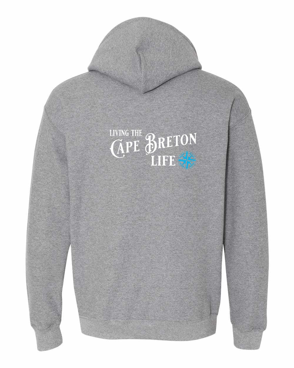 Living the Cape Breton Life blue Left Chest and Back Pullover Hoodie