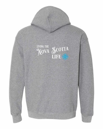 Living the Nova Scotia Life blue Left Chest and Back pullover