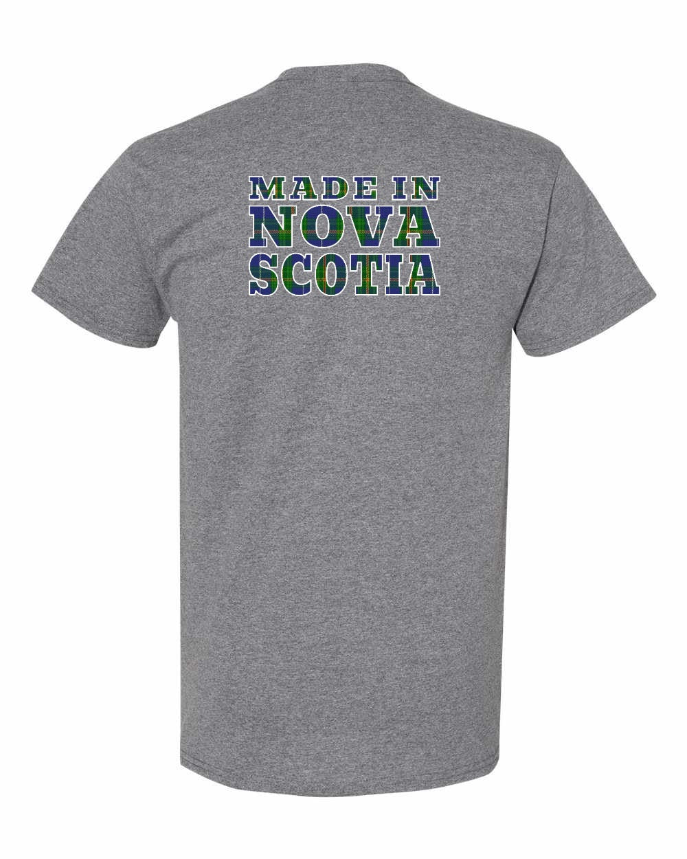 Made In Nova Scotia ( Tartan Lettering) Left Chest and Back mens-tee