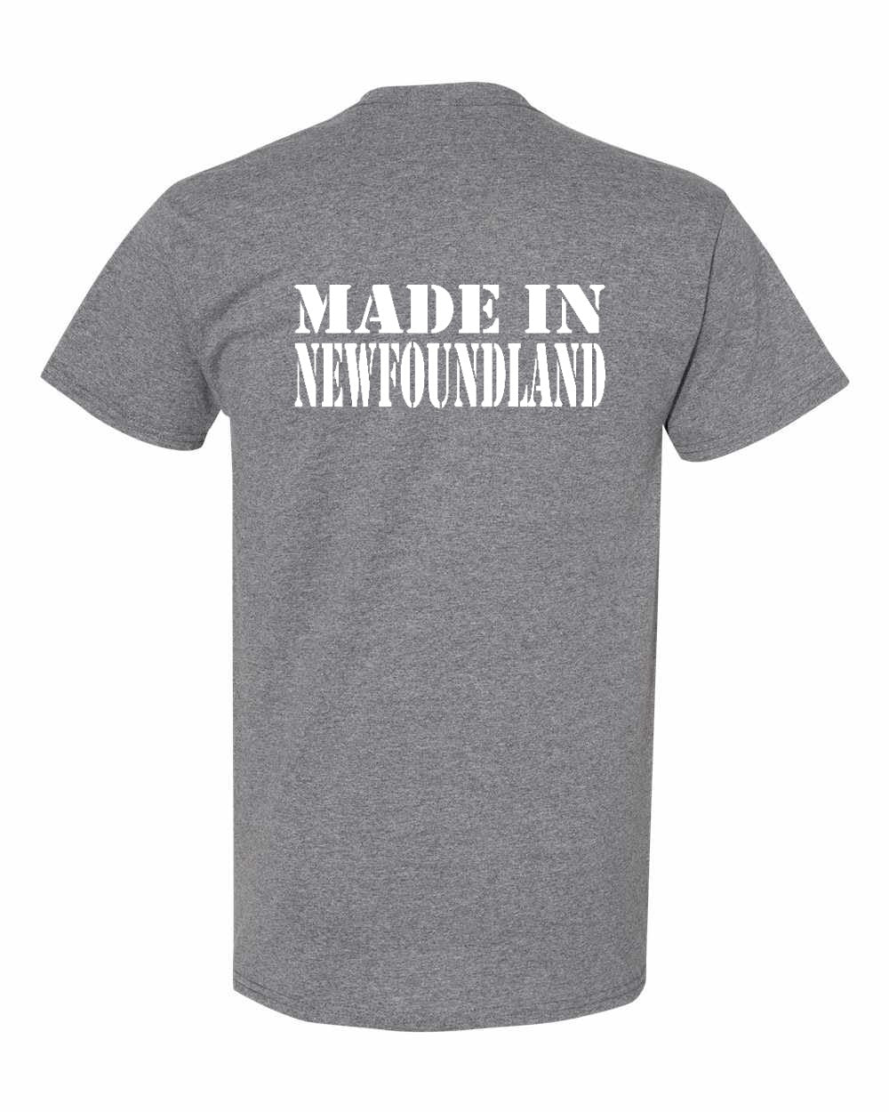 Made In NFLD ( White Lettering) Left Chest and Back Men's Tee
