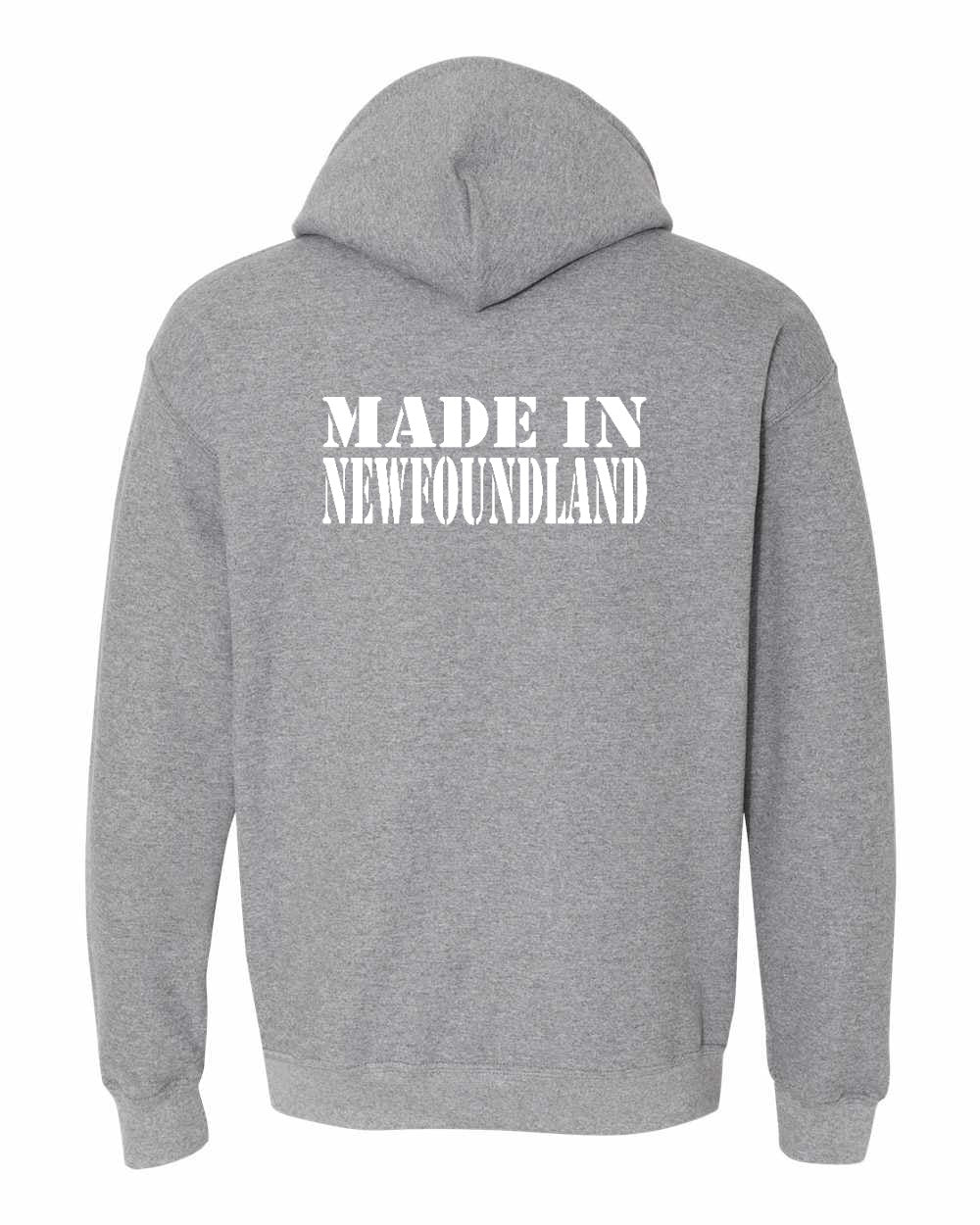 Made In NFLD ( White Lettering) Left Chest and Back Pullover Hoodie - Unisex