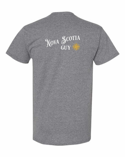 Nova Scotia Guy yellow Left Chest and Back mens-tee