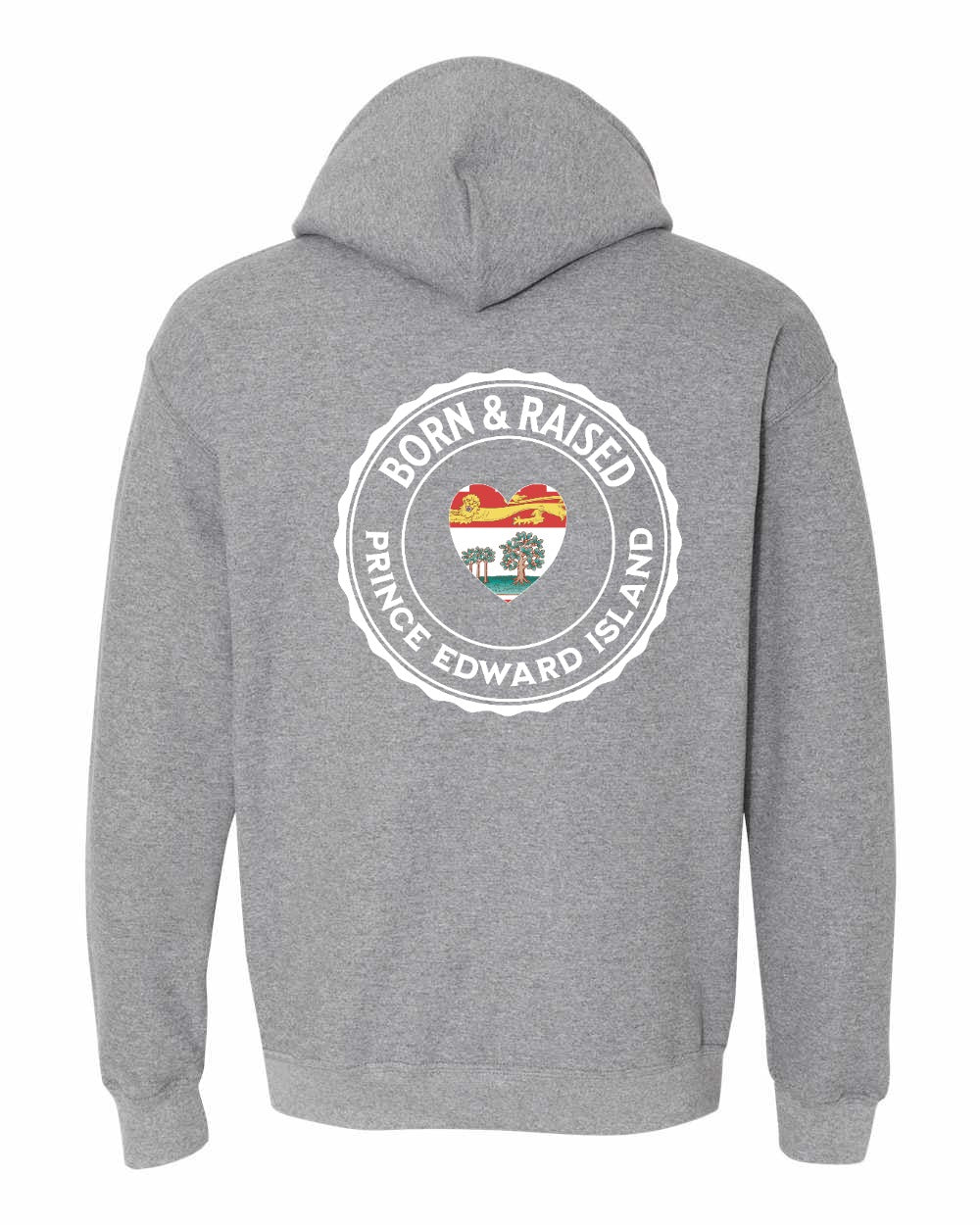 Born and Raised PEI Heart Flag Left Chest & Back Pullover Hoodie - Unisex