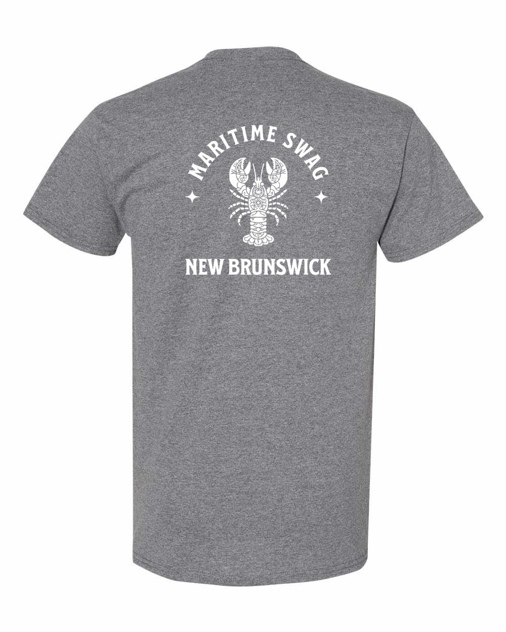 NB New Brunswick Mandala white Lobster Left Chest and Back Men's Tee