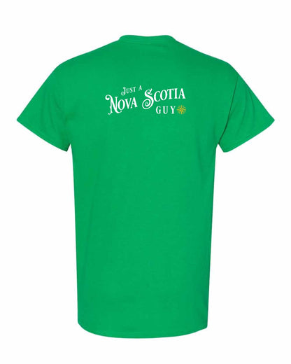 Just a Nova Scotia Guy yellow Left Chest and Back mens-tee