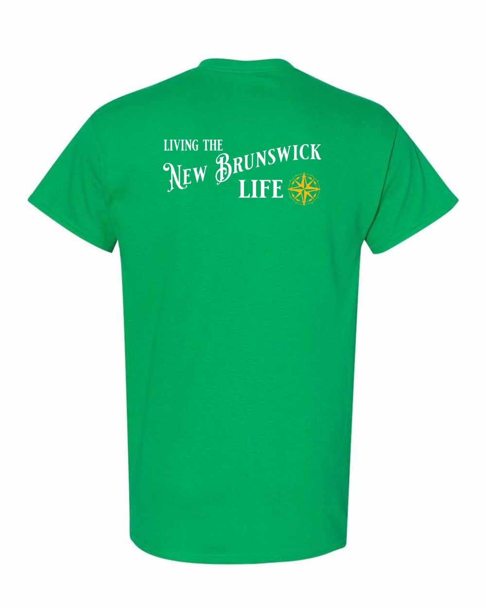 Living the New Brunswick Life yellow Left Chest and Back Men's Tee