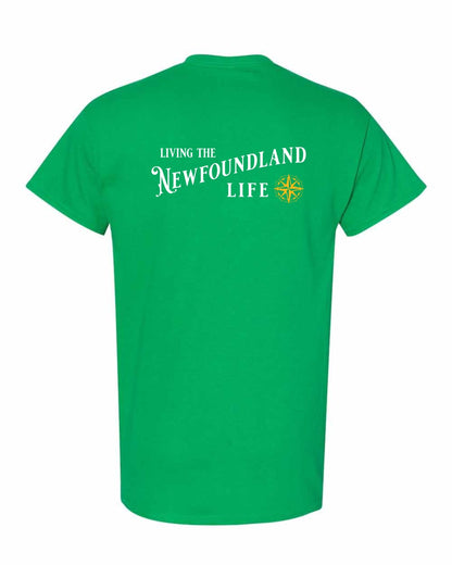 Living the Newfoundland Life yellow Left Chest and Back Men's Tee