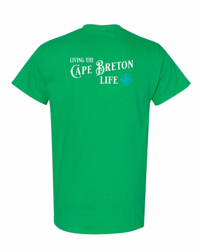 Living the Cape Breton Life blue Left Chest and Back Men's Tee