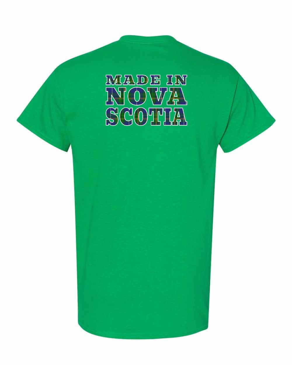 Made In Nova Scotia ( Tartan Lettering) Left Chest and Back mens-tee