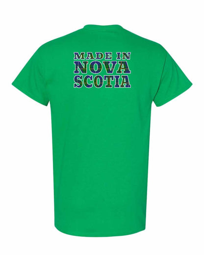 Made In Nova Scotia ( Tartan Lettering) Left Chest and Back mens-tee