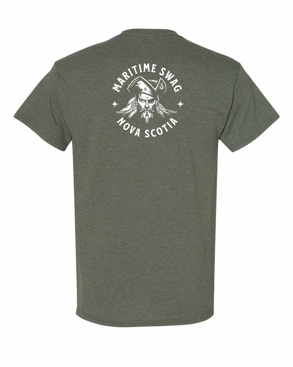 Maritime Swag Nova Scotia Pirate Left Chest and Back mens-tee