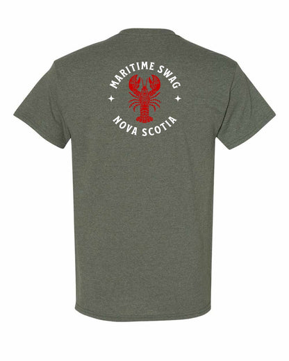 Maritime Swag Nova Scotia Mandala Red Lobster Left Chest and Back mens-tee