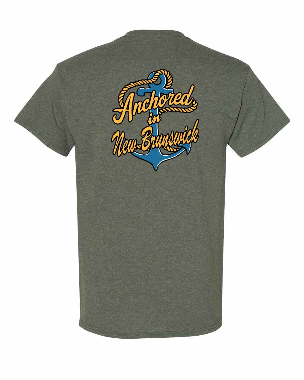 Anchored in New Brunswick Left Chest and Back Men's Tee