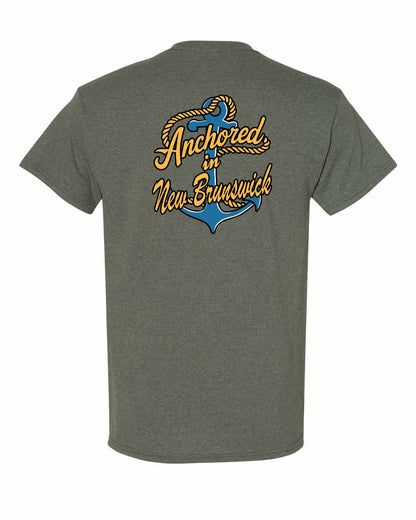 Anchored in New Brunswick Left Chest and Back Men's Tee