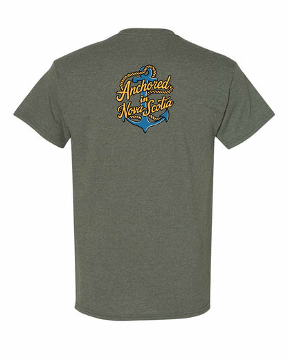 Anchored in Nova Scotia (New Design) Left Chest and Back mens-tee