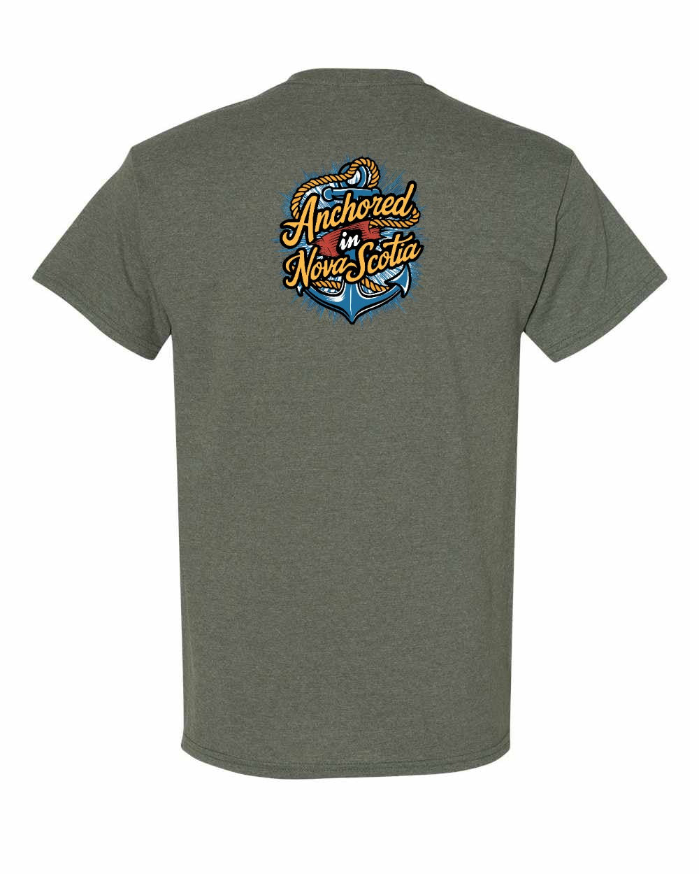 Anchored In Nova Scotia (Old Design) Left Chest and Back mens-tee