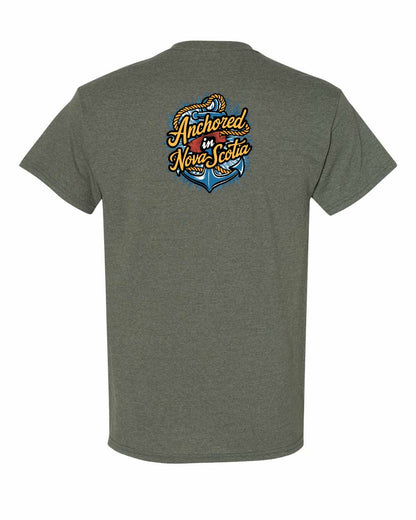 Anchored In Nova Scotia (Old Design) Left Chest and Back mens-tee
