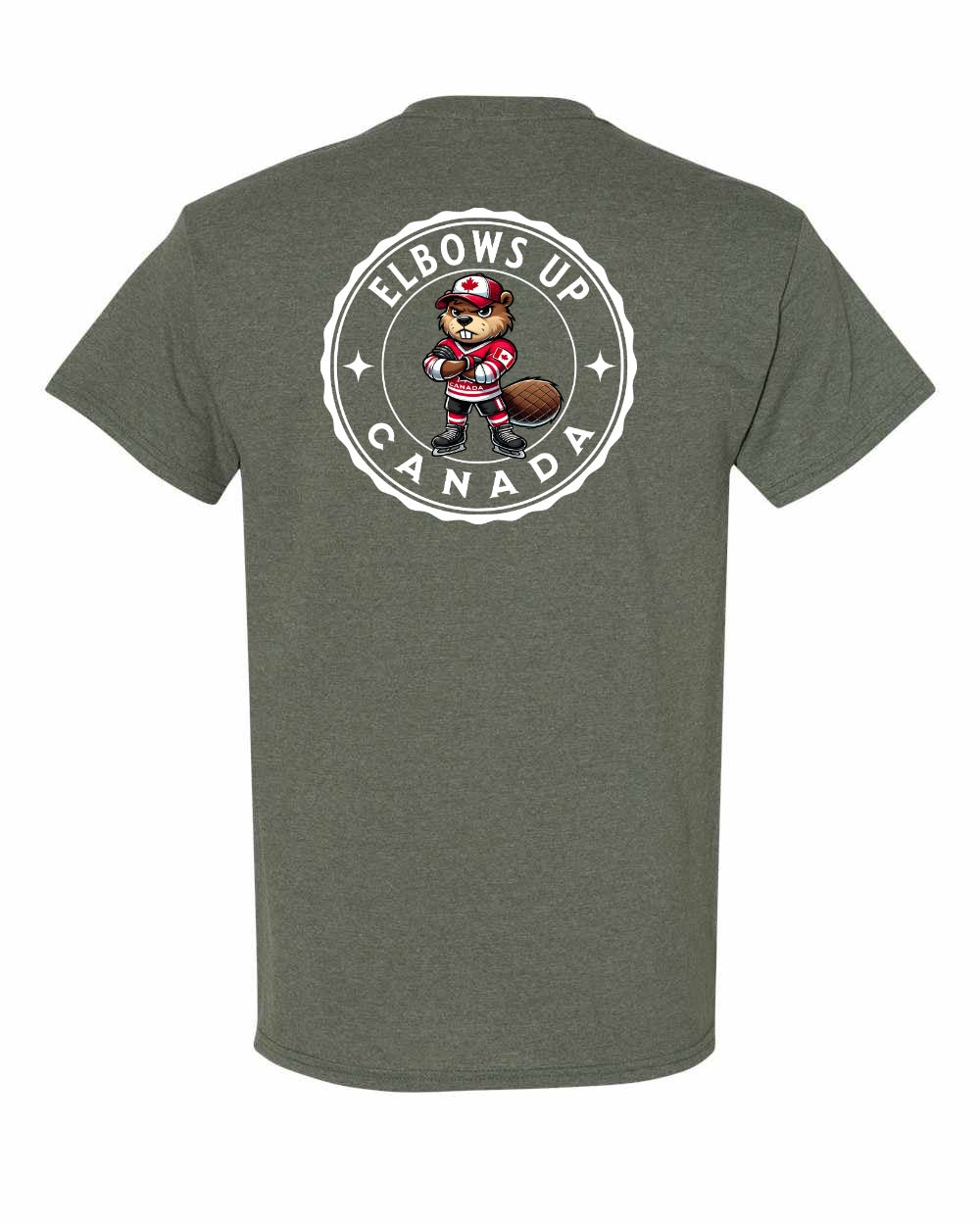Elbows Up Beaver Left Chest & Back Men's Tee - Gildan Canada (sewn Internationally)