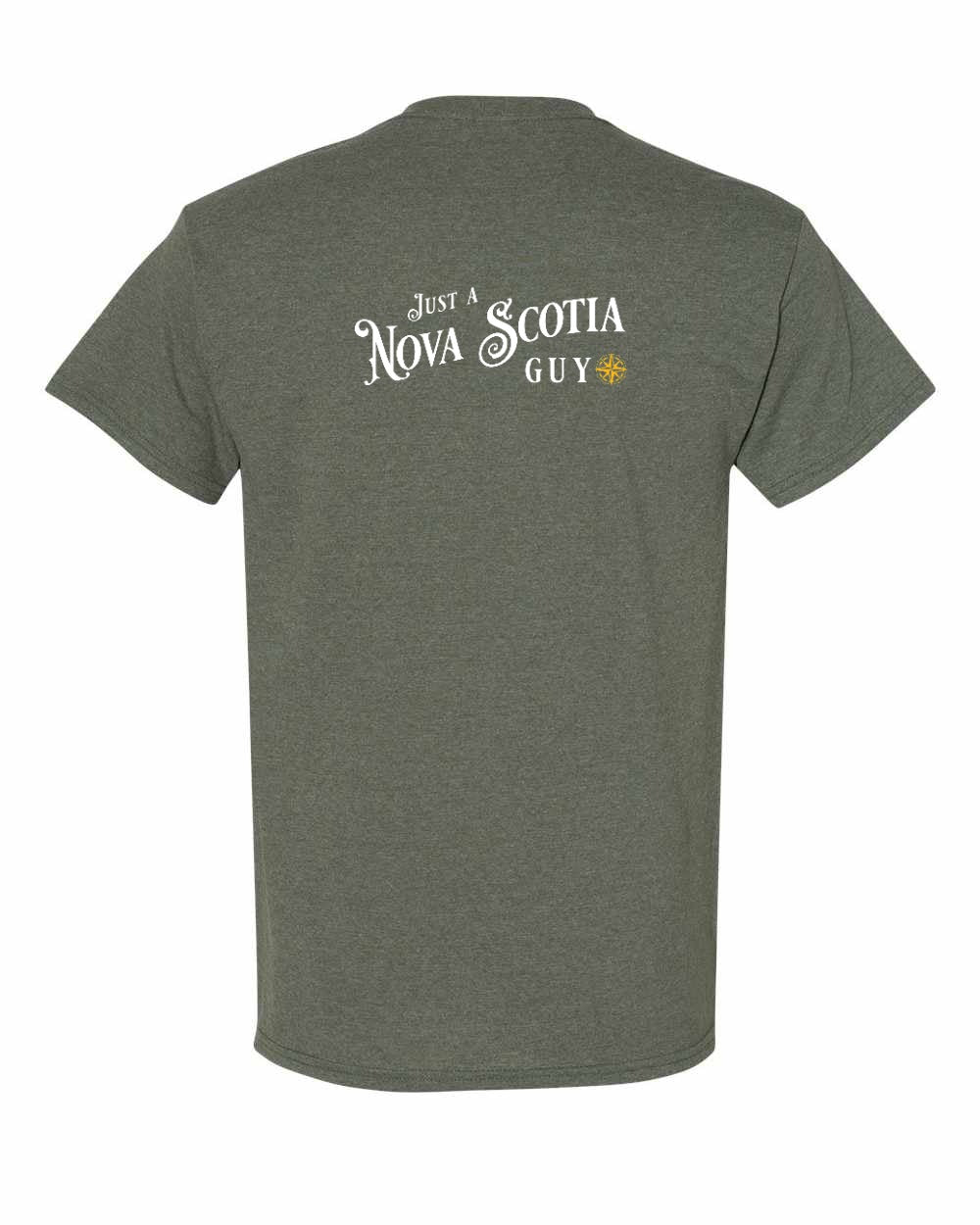 Just a Nova Scotia Guy yellow Left Chest and Back mens-tee