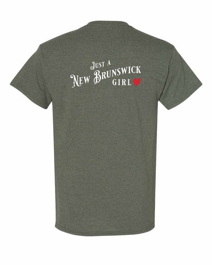 Just a New Brunswick Girl Red Left Chest and Back Men's Tee