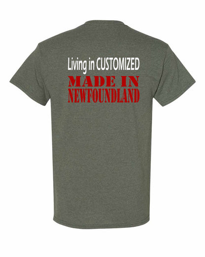 Living in Custom Made in Newfoundland Left Chest and Back Men's Tee