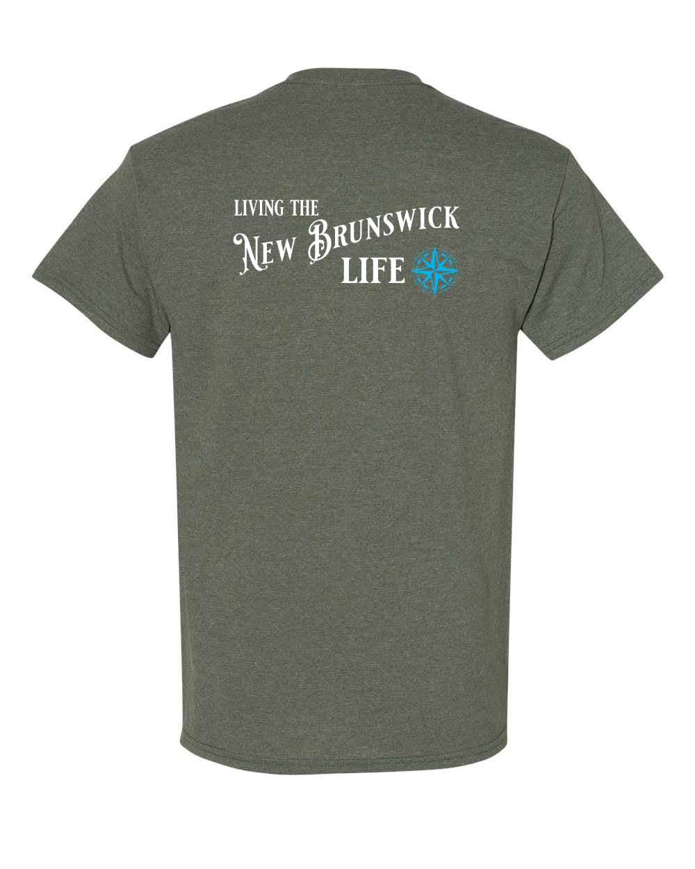 Living the New Brunswick Life blue Left Chest and Back Men's Tee