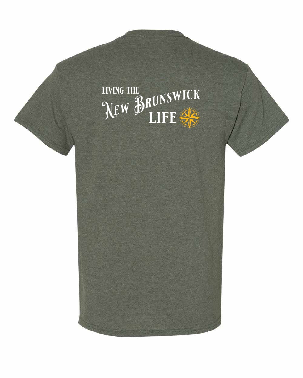 Living the New Brunswick Life yellow Left Chest and Back Men's Tee