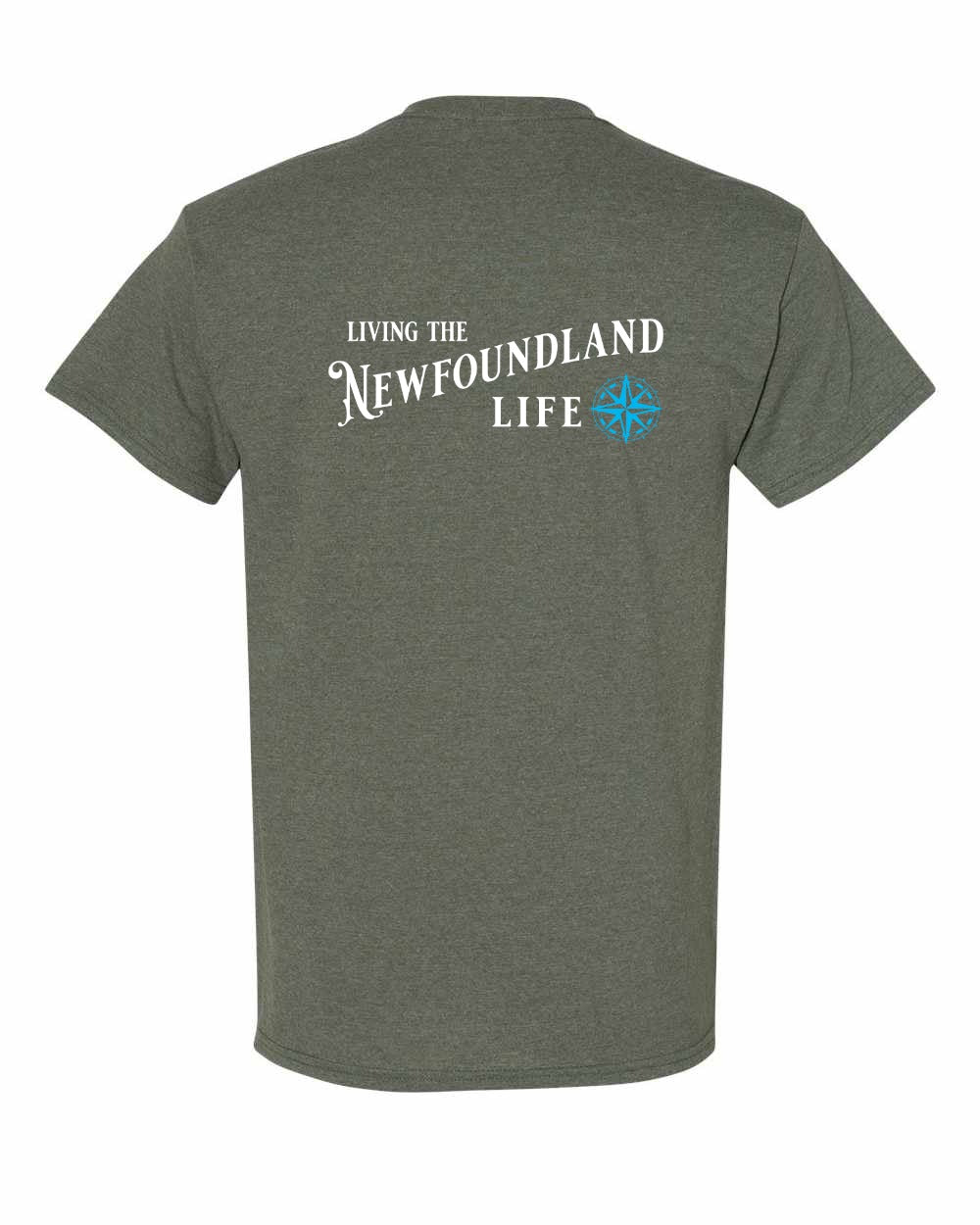 Living the NFLD Life blue Left Chest and Back Men's Tee