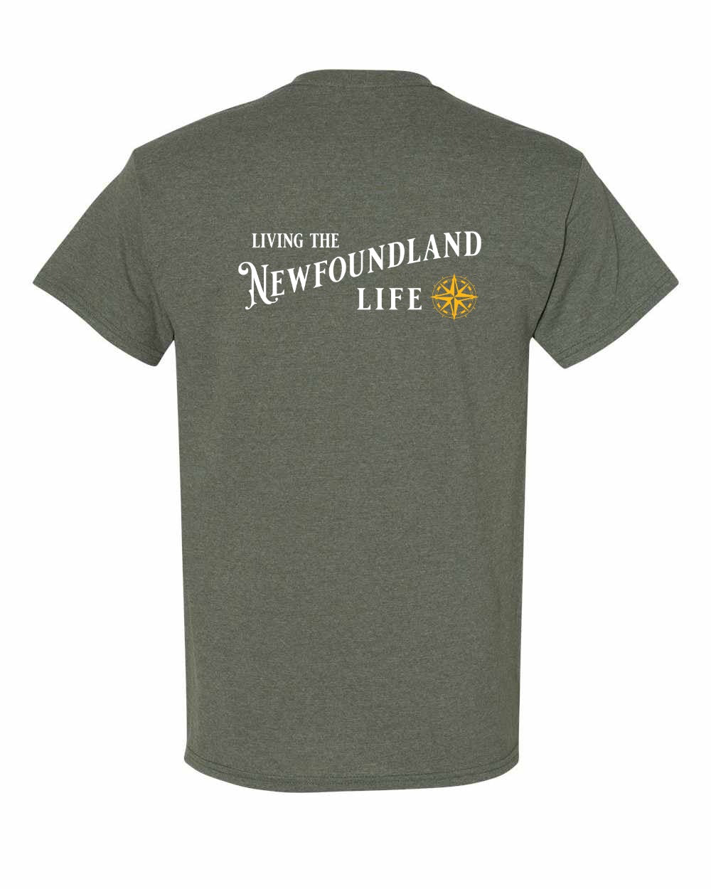 Living the Newfoundland Life yellow Left Chest and Back Men's Tee