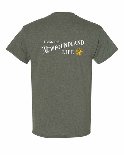 Living the Newfoundland Life yellow Left Chest and Back Men's Tee