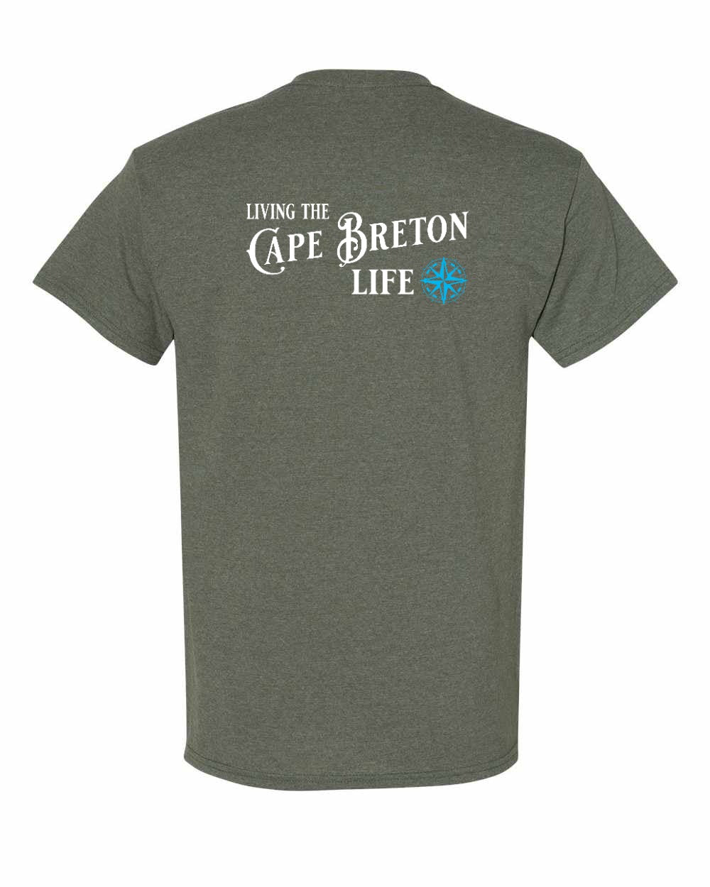 Living the Cape Breton Life blue Left Chest and Back Men's Tee