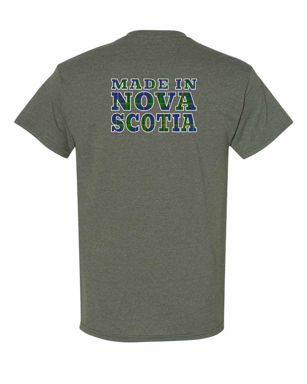 Made In Nova Scotia ( Tartan Lettering) Left Chest and Back mens-tee