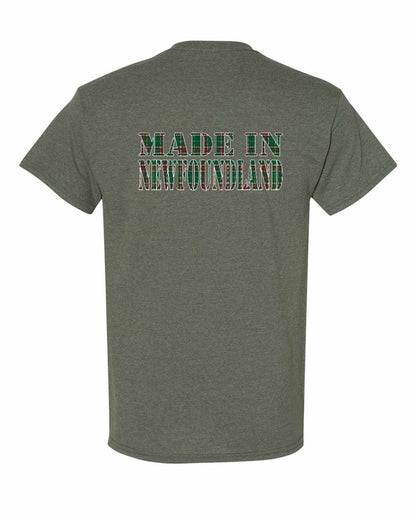 Made In Newfoundland ( Tartan Lettering) Left Chest and Back Men's Tee