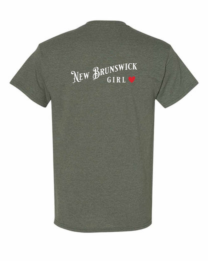 New Brunswick Girl Red Heart Left Chest and Back Men's Tee