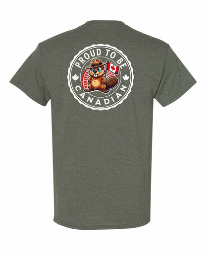 Proud to Be Canadian Beaver Left Chest & Back Men's Tee