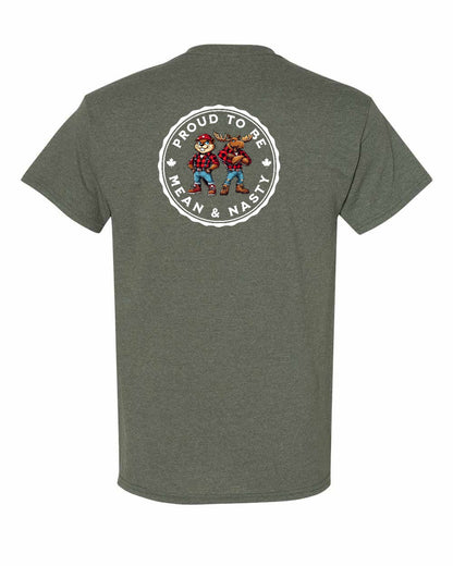 Proud to be Mean and Nasty Beaver and Moose Left Chest & Back Men's Tee
