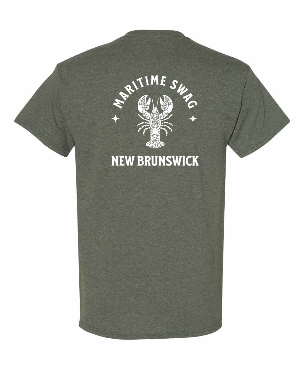 NB New Brunswick Mandala white Lobster Left Chest and Back Men's Tee