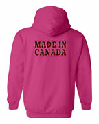 Made in Canada Plaid Background Left Chest and Back Pullover Hoodie - Gildan Canada (sewn Internationally) - Unisex
