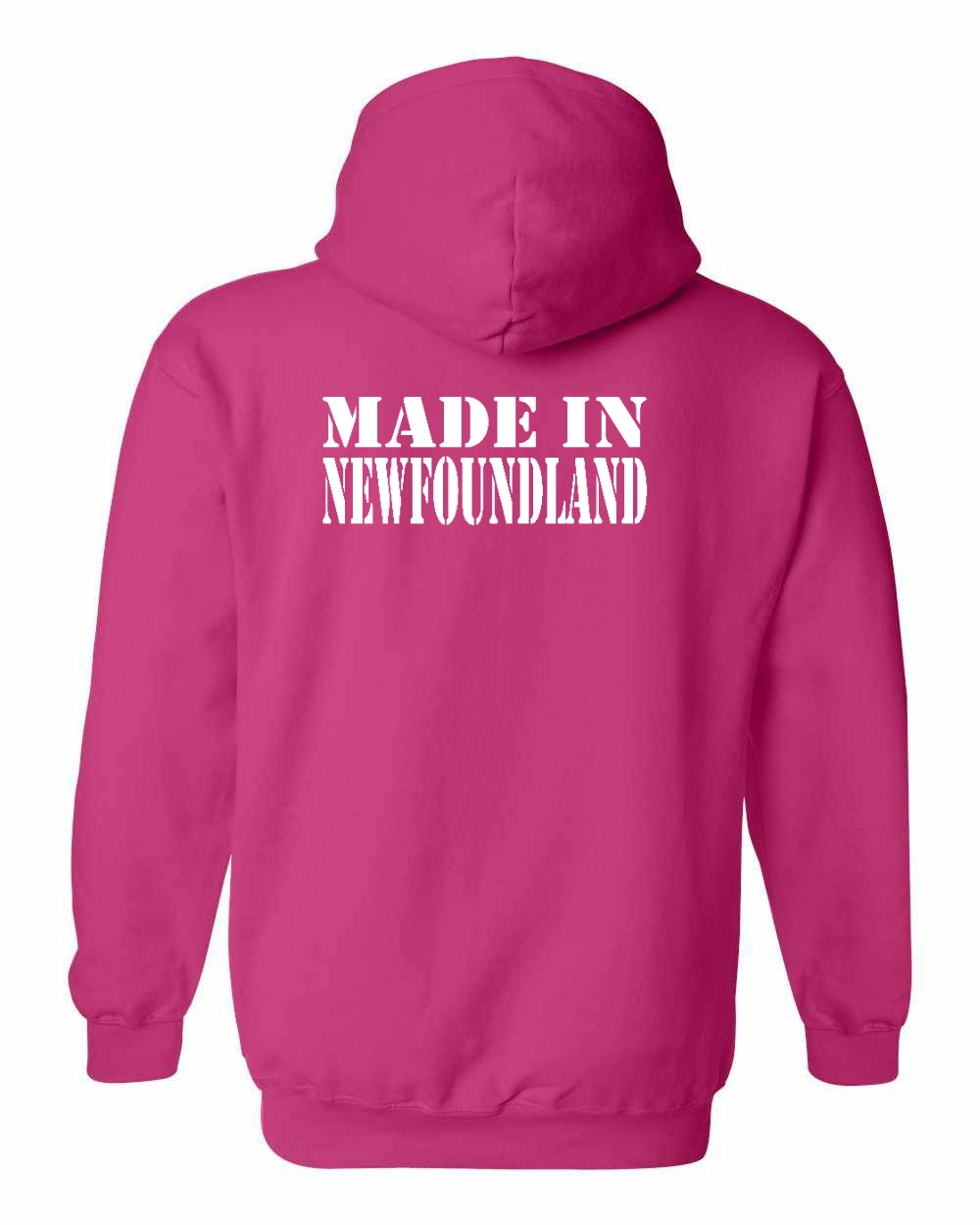 Made In NFLD ( White Lettering) Left Chest and Back Pullover Hoodie - Unisex