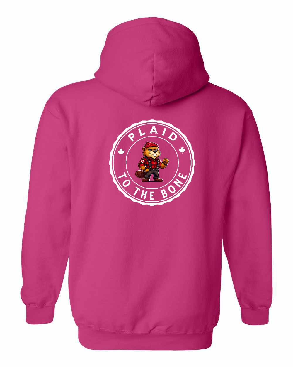 Plaid to the Bone Beaver Left Chest and Back Pullover Hoodie - Gildan Canada (sewn Internationally) - Unisex