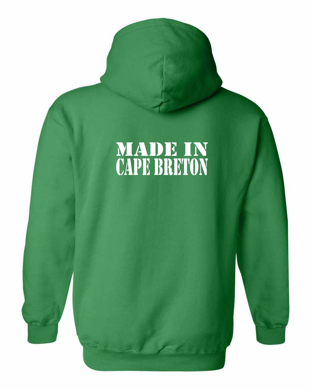 Made In Cape Breton White Left Chest and Back Pullover Hoodie