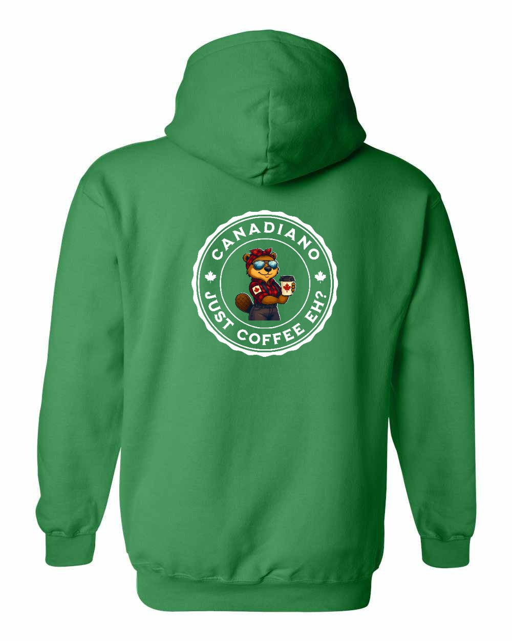 Canadiano just Coffee EH! Rosie Sunglasses Left Chest and Back Pullover Hoodie - Gildan Canada (sewn Internationally) - Unisex