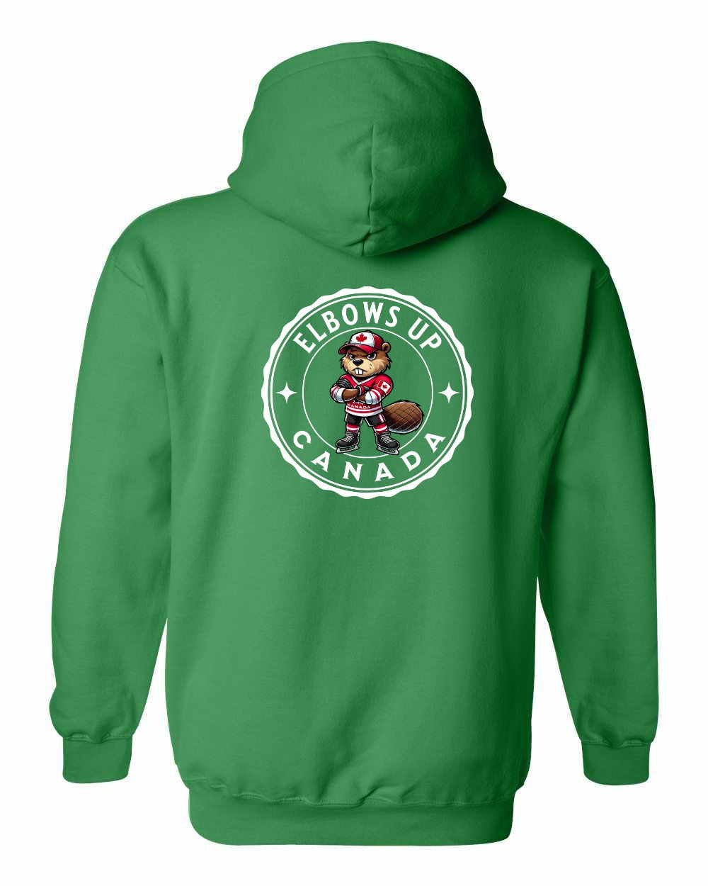 Elbows up Beaver Left Chest and Back Pullover Hoodie - Gildan Canada (sewn Internationally) - Unisex