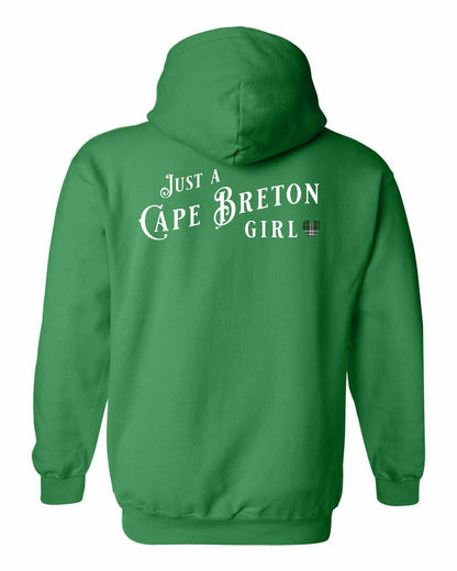 Just a Cape Breton Girl Tartan Left Chest and Back Pullover Hoodie