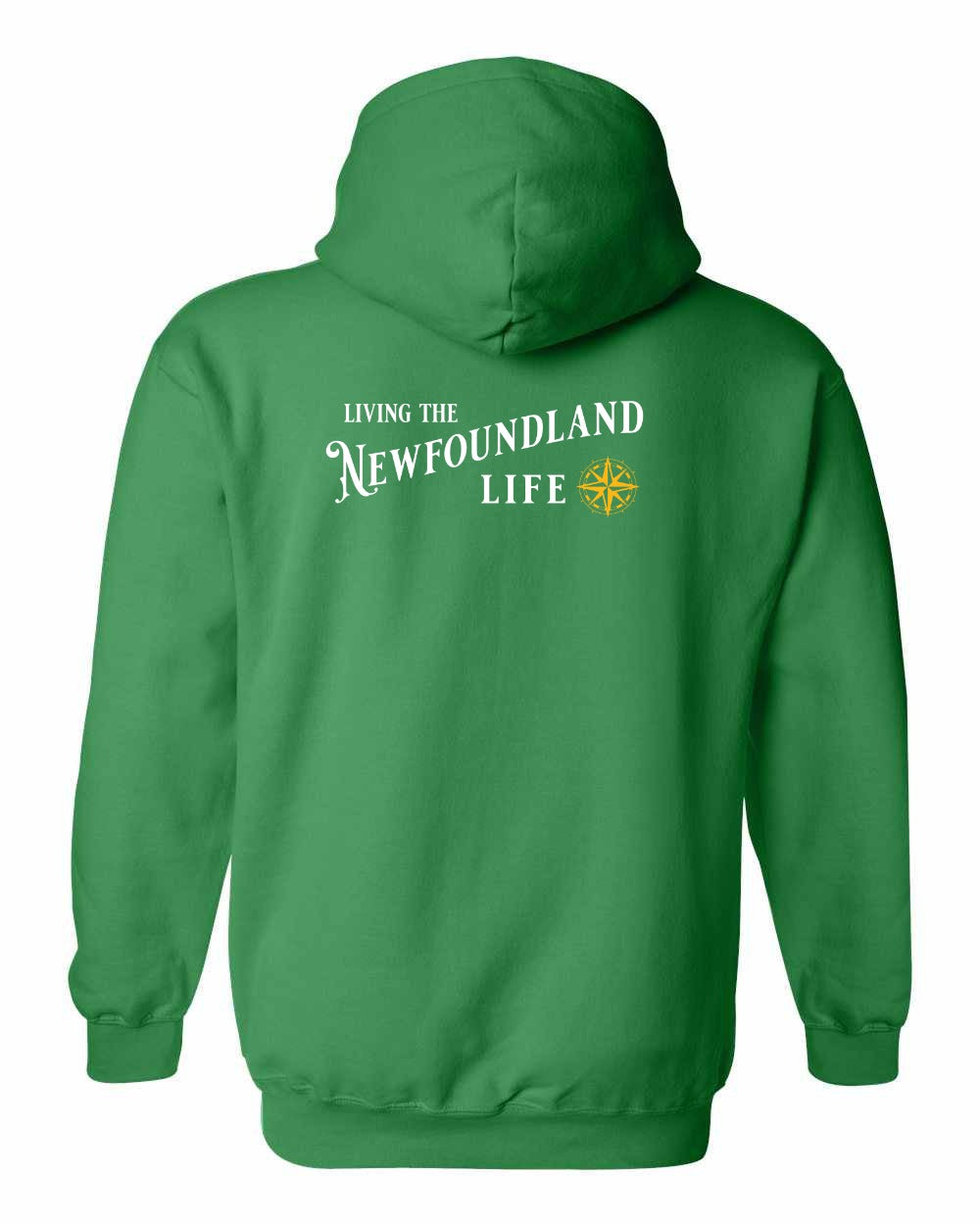 Living the NFLD Life yellow Left Chest and Back Pullover Hoodie - Unisex