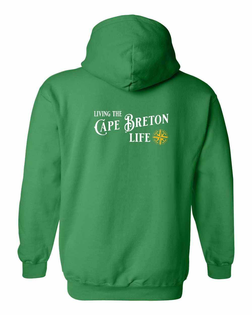 Living the Cape Breton Life yellow Left Chest and Back Pullover Hoodie