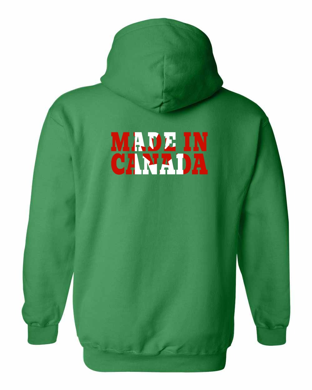 Made in Canada Flag Background Left Chest and Back Pullover Hoodie - Gildan Canada (sewn Internationally) - Unisex