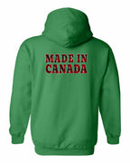 Made in Canada Plaid Background Left Chest and Back Pullover Hoodie - Gildan Canada (sewn Internationally) - Unisex